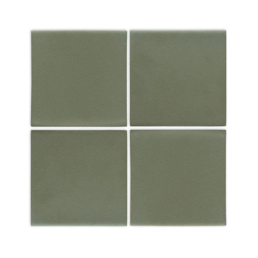 Olive green 6x6 clay tiles by Clay Imports, with a matte finish and white grout lines.
