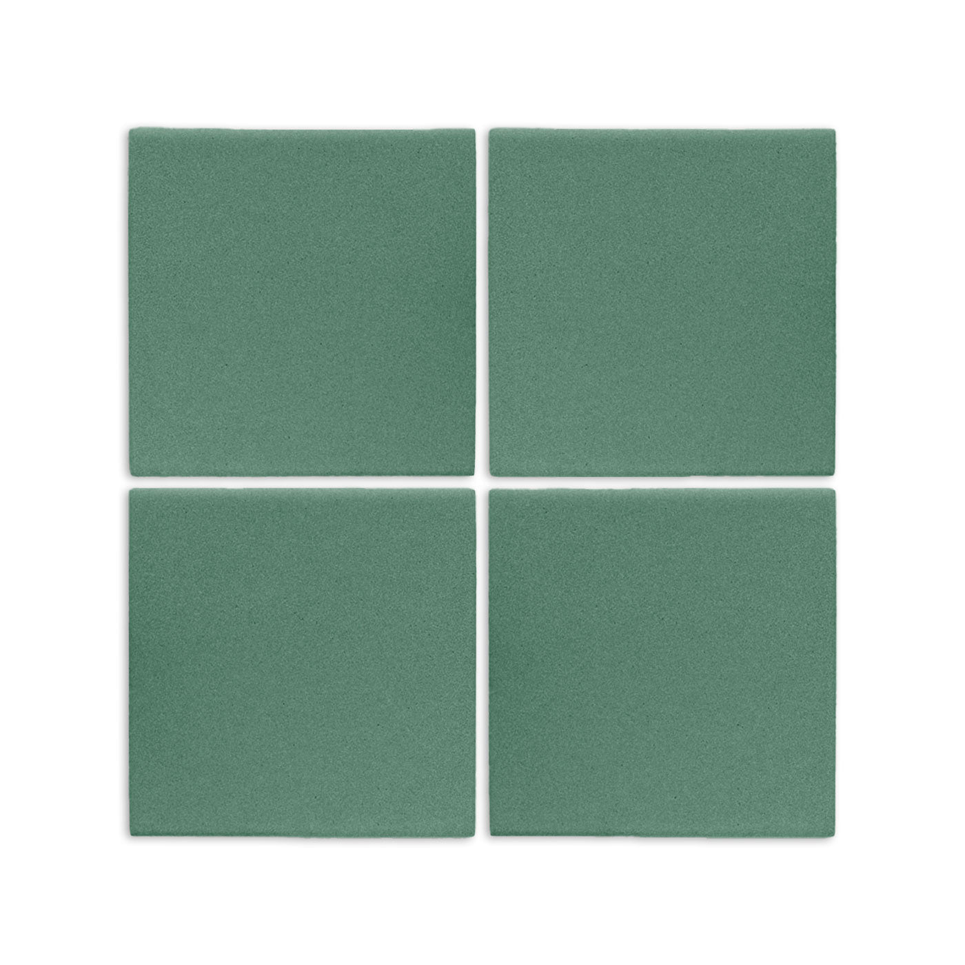 Four square cilantro green clay tiles by Clay Imports with a speckled matte texture, arranged on a white surface.