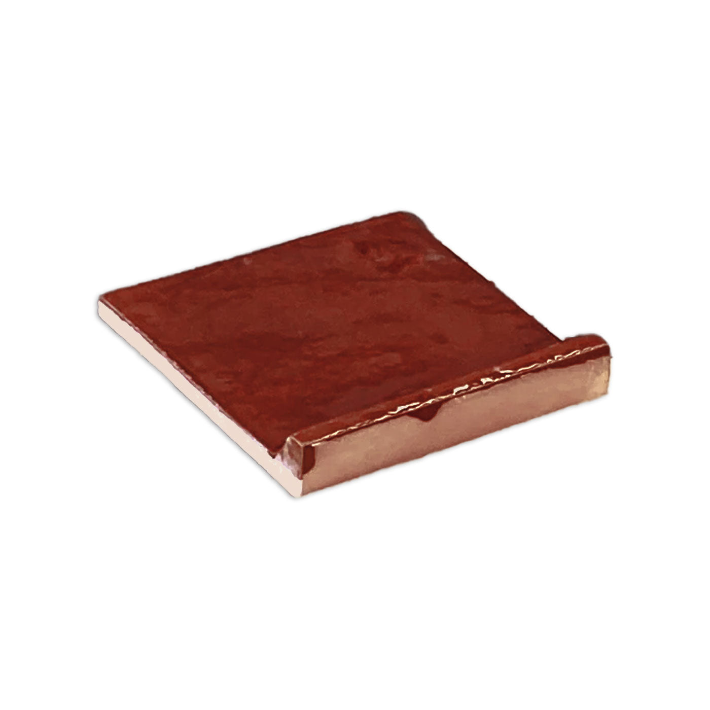 Root Beer 6x6 cove base tile trim by Clay Imports, featuring a glossy, dark reddish-brown surface.