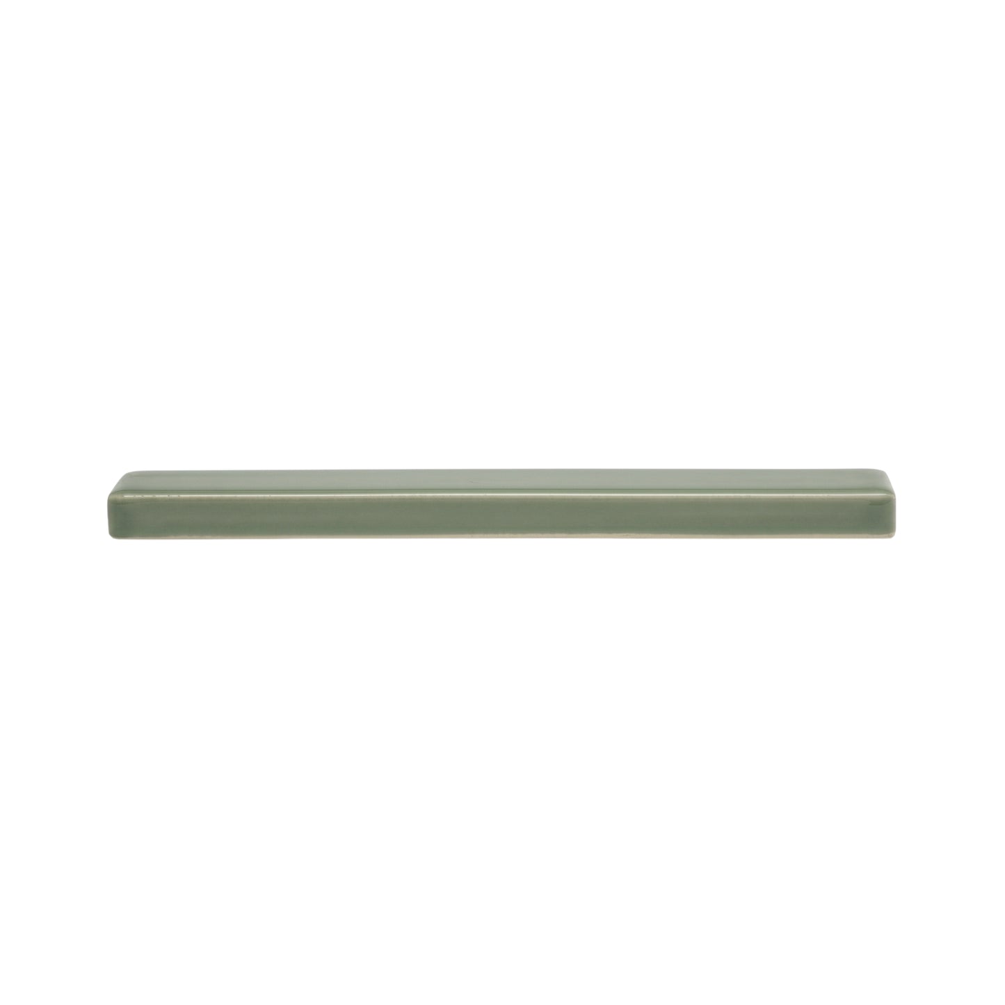 Sage green solid tile box liner by Clay Imports with a smooth glazed finish, shown horizontally in a side view.
