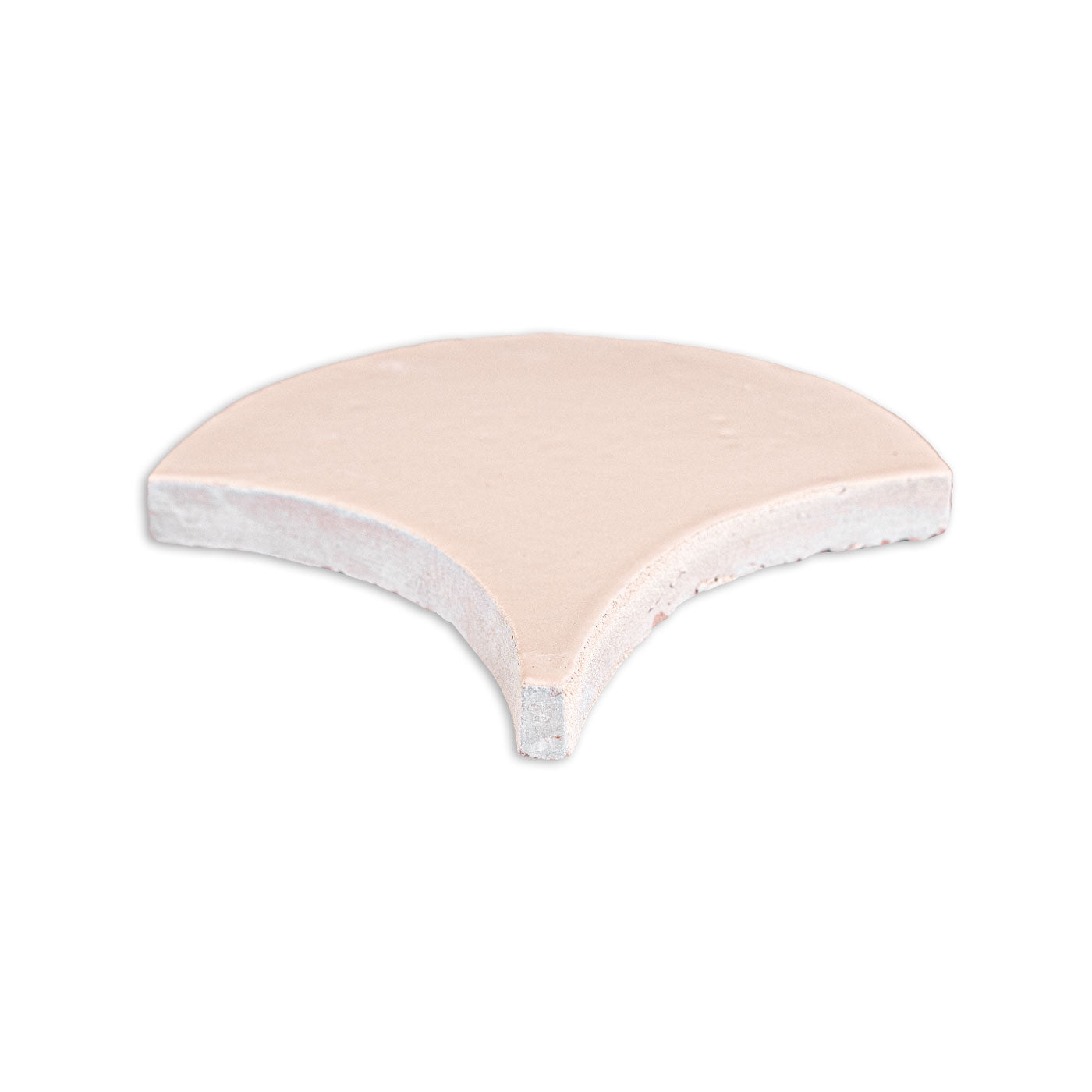 Light pink matte Abanico tile by Clay Imports, angled view showing a smooth top surface and textured side.