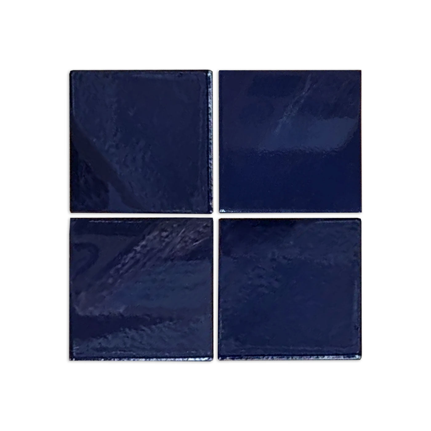 Four dark blue square clay tiles by Clay Imports, arranged in a 2x2 grid with a glossy, textured surface.
