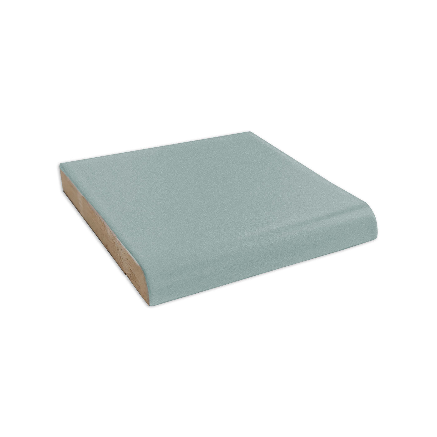 Hot Spring Matte single bullnose tile by Clay Imports, in a muted green-gray.