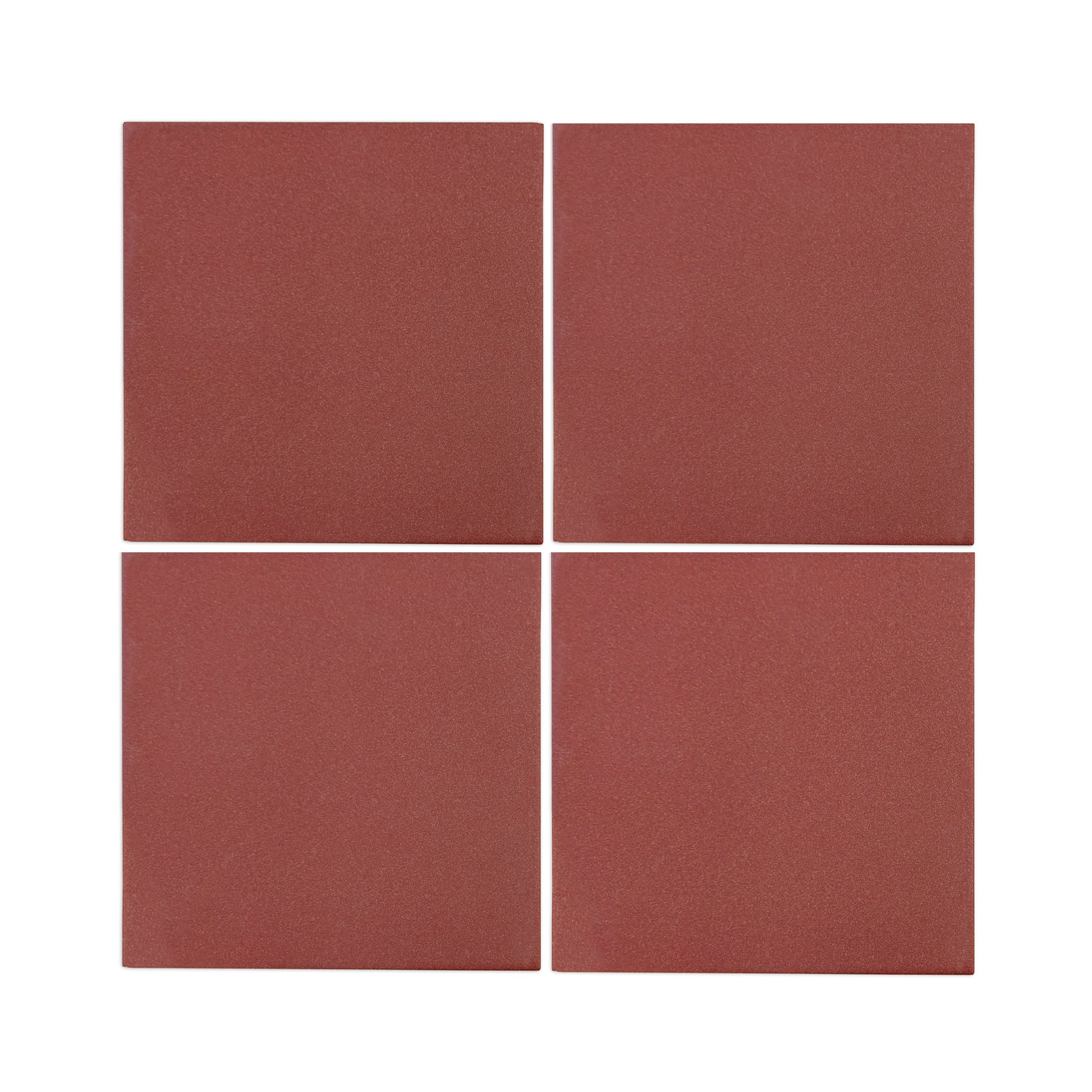 Four 6x6 wild berry clay tiles by Clay Imports, arranged in a grid, showcasing a textured reddish-brown surface.