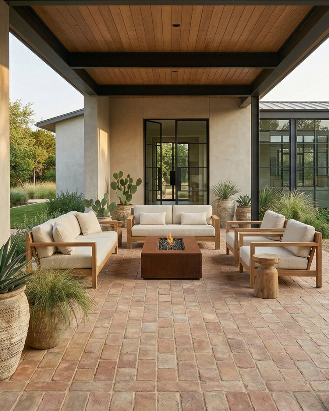 Terracotta rustic brick paver from Clay Imports Pavers, 6x12x2, forming a warm, inviting outdoor patio floor.