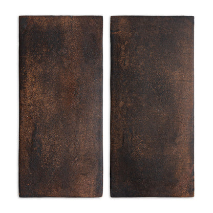 Dark brown Oxido Cotto tile by Clay Imports, featuring two rectangular textured pieces side-by-side.