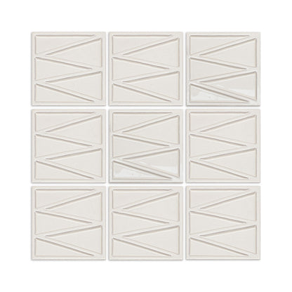 Cream solid tile by Clay Imports with an embossed zigzag geometric pattern in a 3x3 grid.