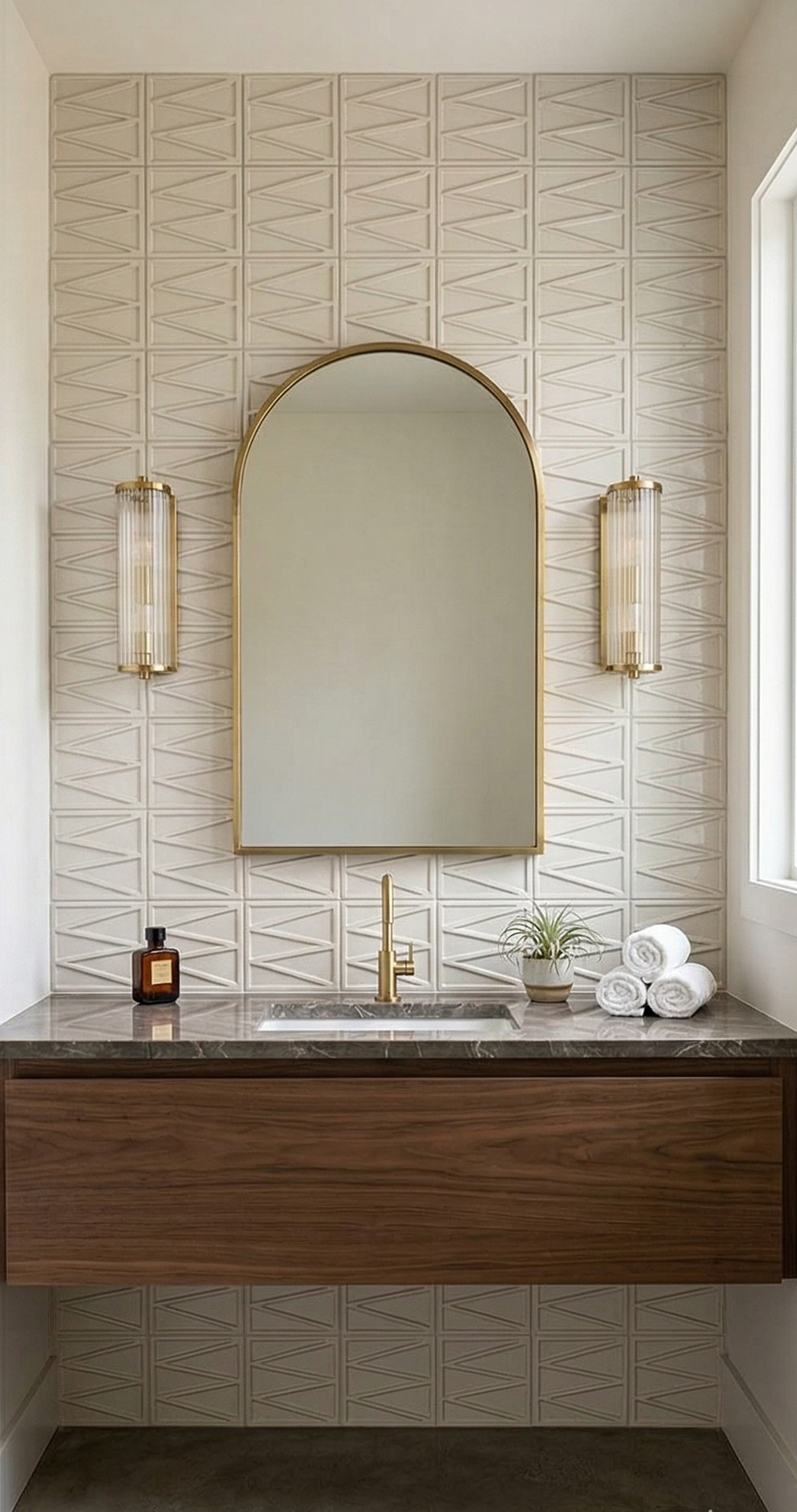 Light beige 6x6 Solid Tile by Clay Imports with a raised geometric V-pattern.