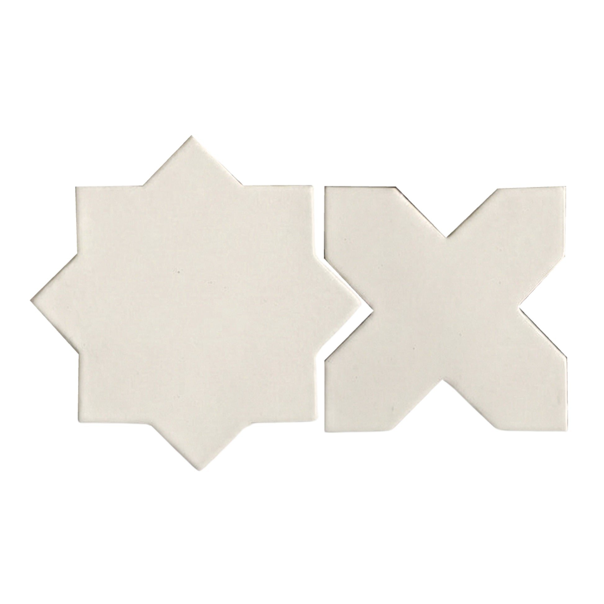 Vanilla Star and Cross shaped tiles by Clay Imports, two separate pieces with a soft, matte texture.
