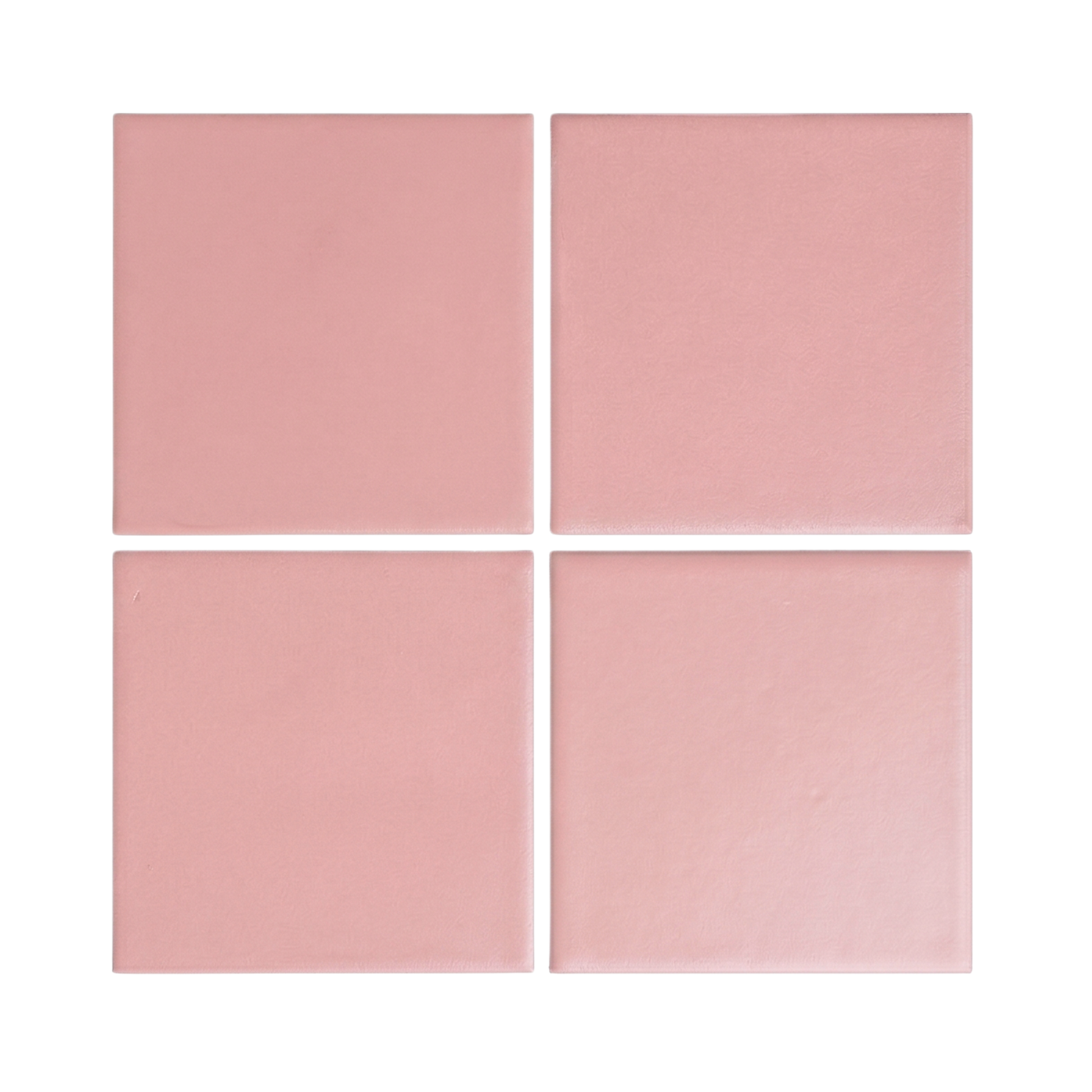 Four Pink Guava 6x6 clay tiles by Clay Imports, showing a subtle, matte texture.