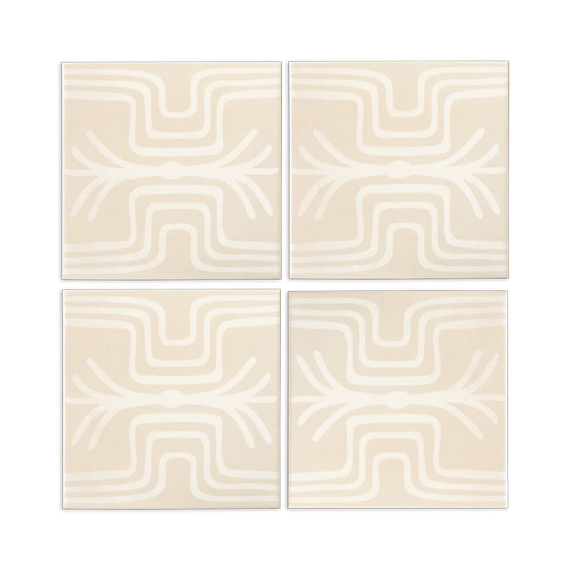 Dew White tile bundle by Clay Imports featuring a repeating abstract fringe pattern across four square tiles.