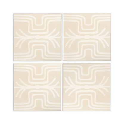 Dew White tile bundle by Clay Imports featuring a repeating abstract fringe pattern across four square tiles.