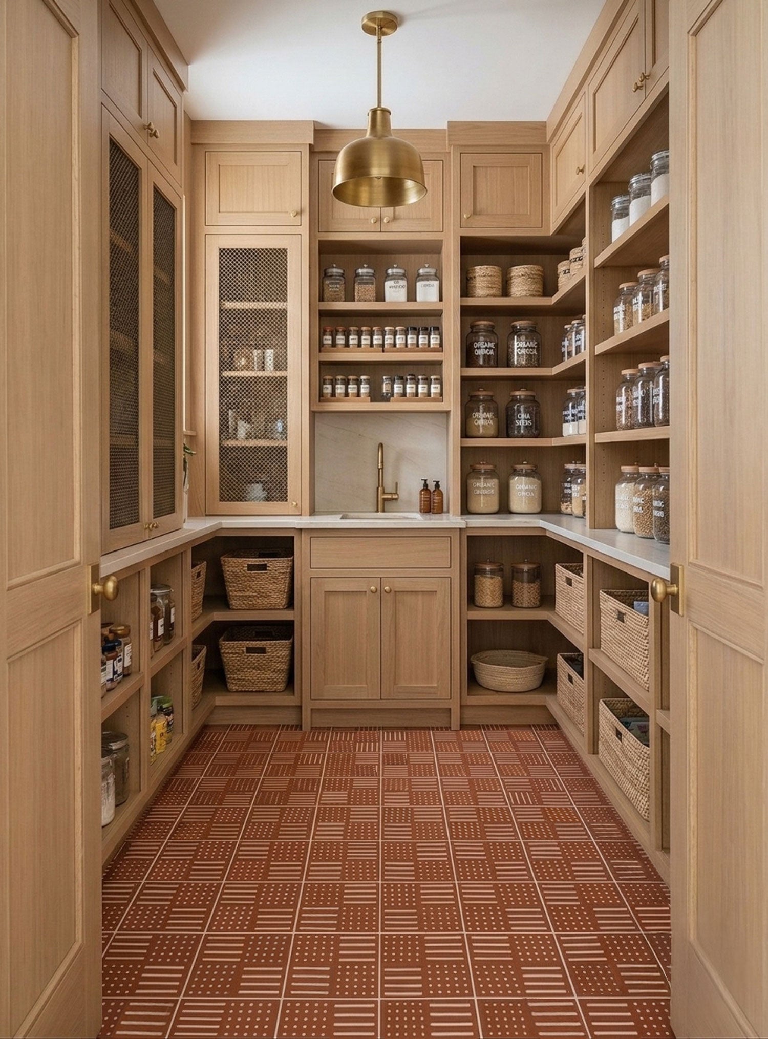 Terracotta Mudcloth Michelada pattern tile by Clay Imports, featuring white geometric lines and dots.