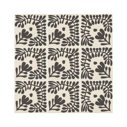 Pitch Black 8x8 Pattern Tile by Clay Imports, featuring a bold Sprig Vocho botanical pattern across a 3x3 grid.
