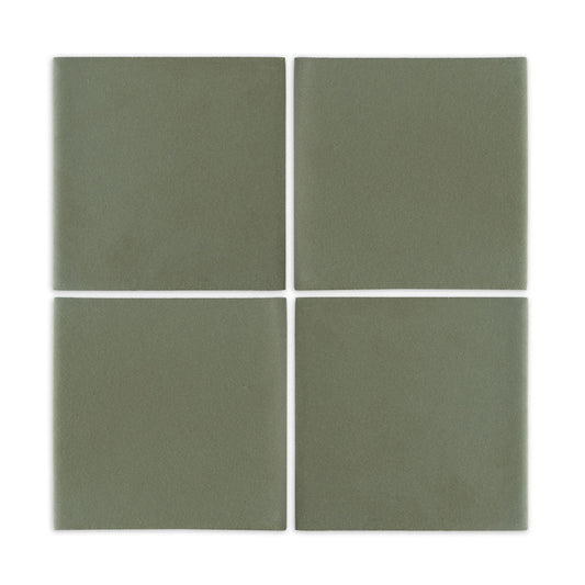 8x8 Bomber Jacket green clay tiles by Clay Imports, arranged in a grid of four with a matte finish.