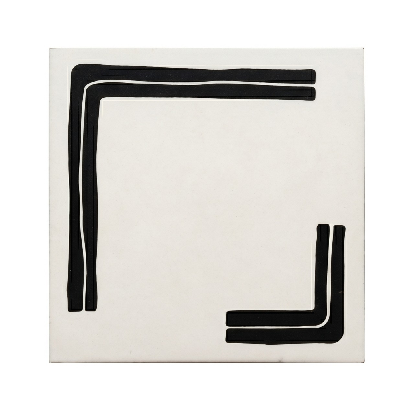 Sample Cubed Vocho tile, white with black lines by Clay Imports, forming a broken square frame.