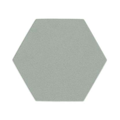 Light agave green hexagon clay tile by Clay Imports with a matte, slightly textured surface, isolated on a white background.