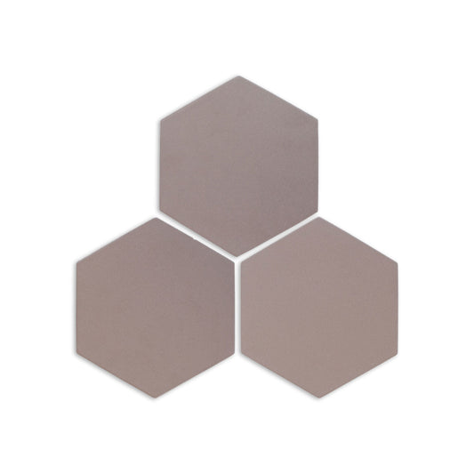 Brown Hexagon Clay tiles by Clay Imports, three pieces arranged in a cluster with a subtle texture.