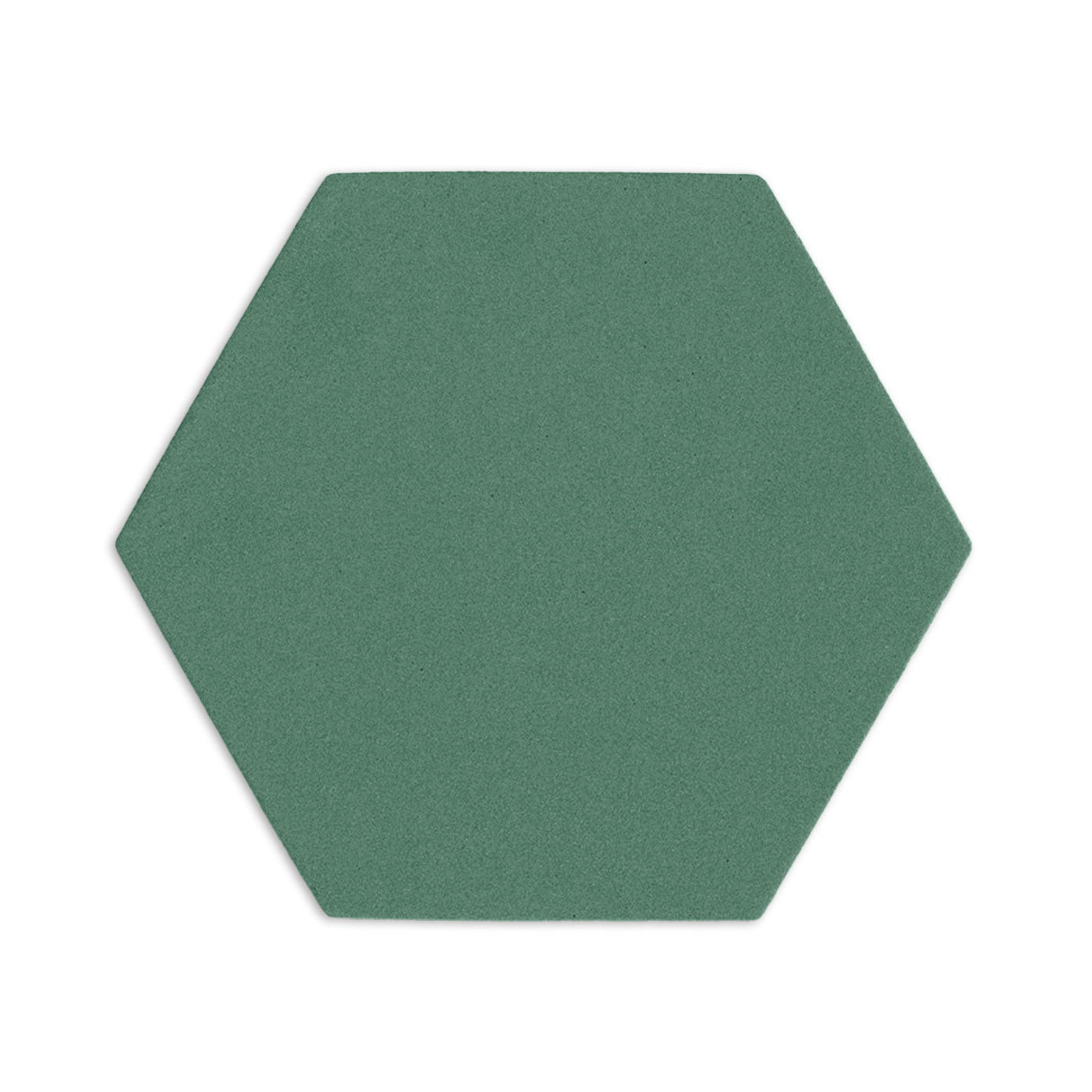 Single hexagon Cilantro green clay tile by Clay Imports with a subtle granular texture.