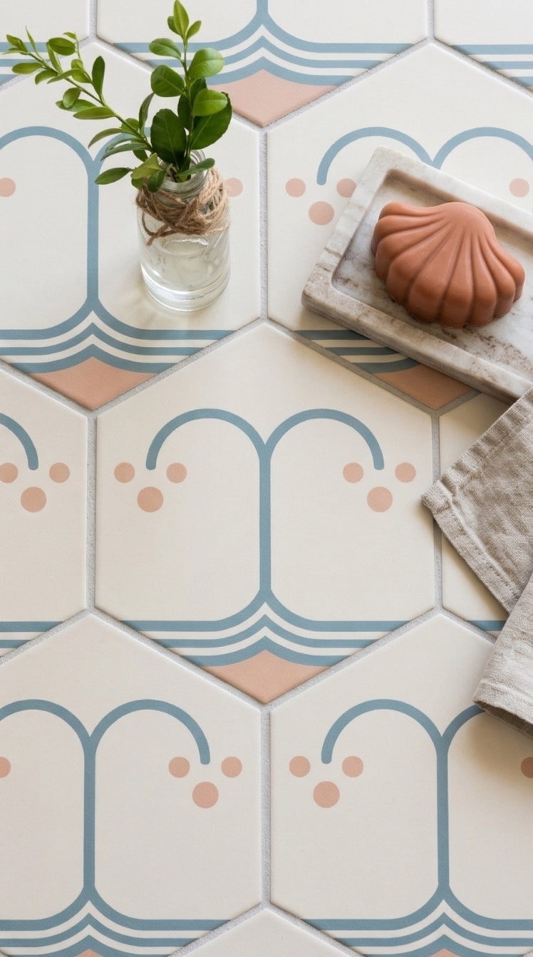 Unique Pattern Hexagon Tile - Naranjas Midnight 8