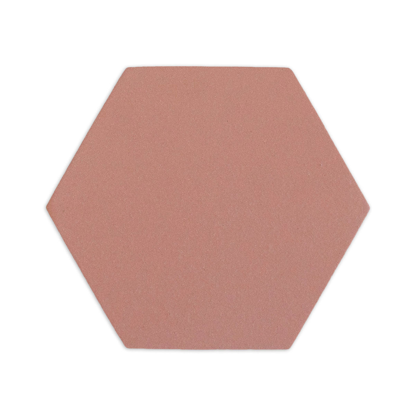 Pink hexagon clay tile by Clay Imports with a fine, matte texture on a white background.