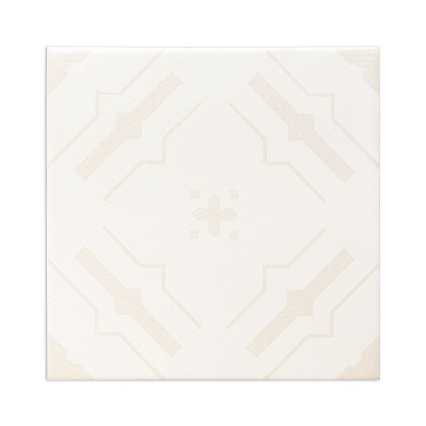 Off-white Nakbe Dew 8x8 tile by Clay Imports featuring a subtle, light beige geometric star-like pattern.