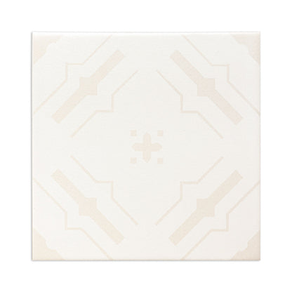 Off-white Nakbe Dew 8x8 tile by Clay Imports featuring a subtle, light beige geometric star-like pattern.