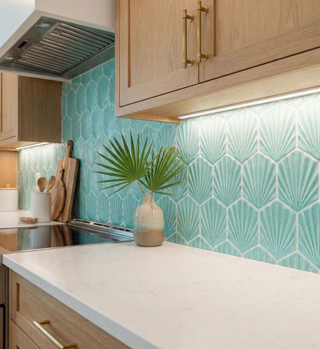 8 inches Hexagonal Tile - Palmas Tile - Unique & 3D Tile - Clay
