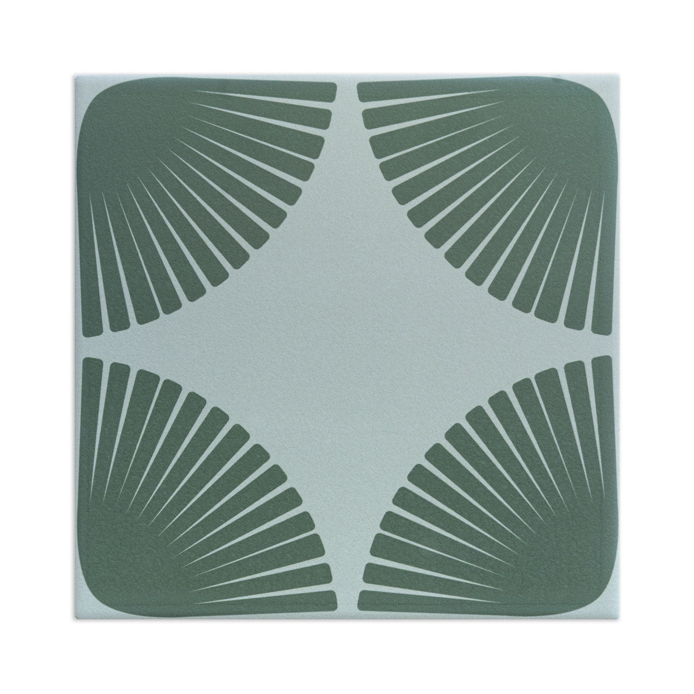 Olive green petal peyote patterned 8x8 tile with fan-shaped design on light gray background, top-down view