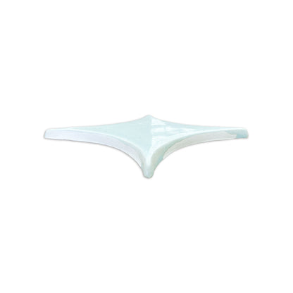 Light blue crackle-glazed diamond-shaped clay tile by Rombo & Circle, glossy finish, top-down view