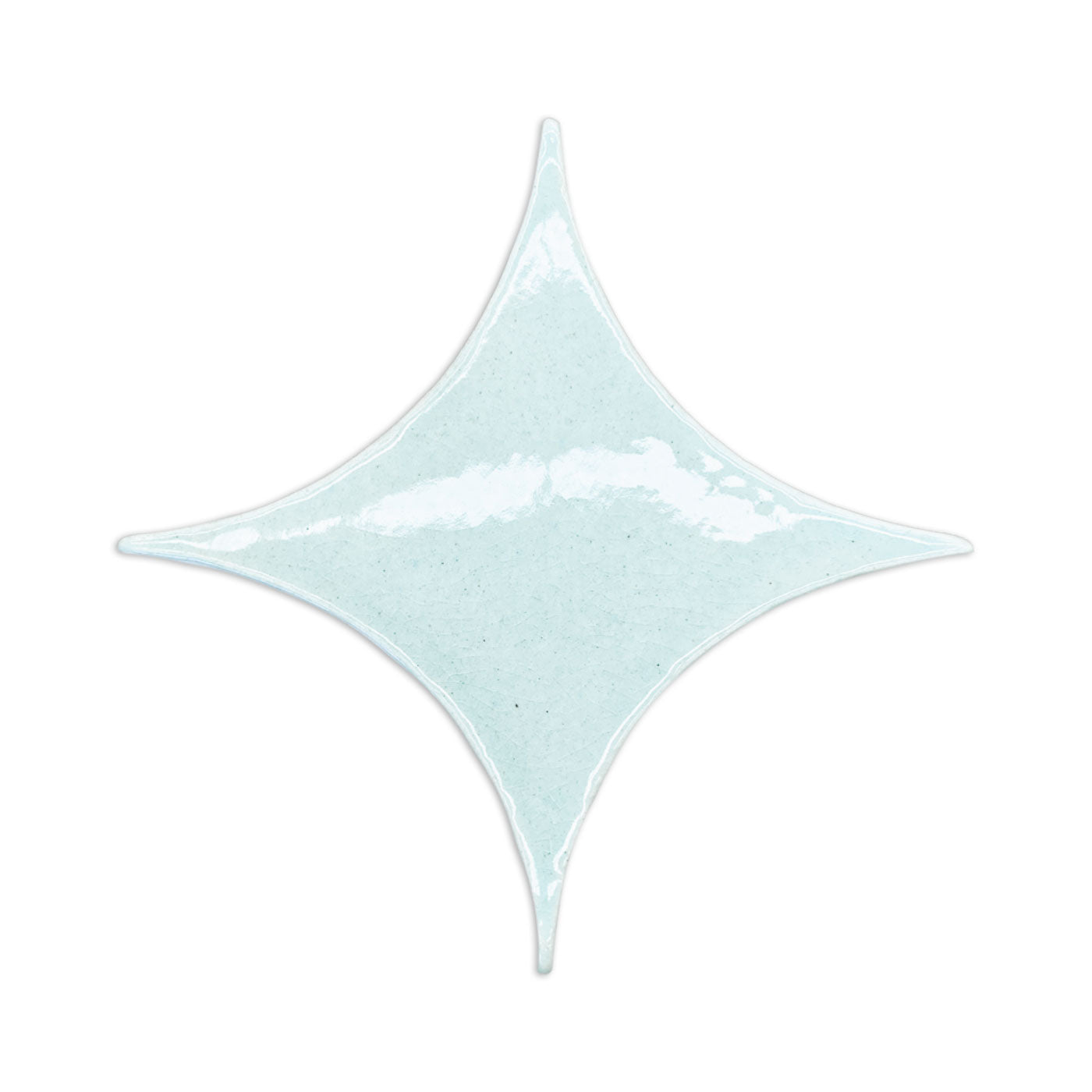 Light blue crackle-glazed diamond-shaped clay tile by Rombo & Circle, glossy finish with subtle speckles, top-down view