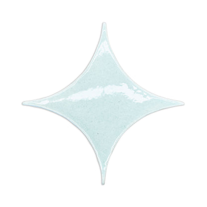 Light blue crackle-glazed diamond-shaped clay tile by Rombo & Circle, glossy finish with subtle speckles, top-down view