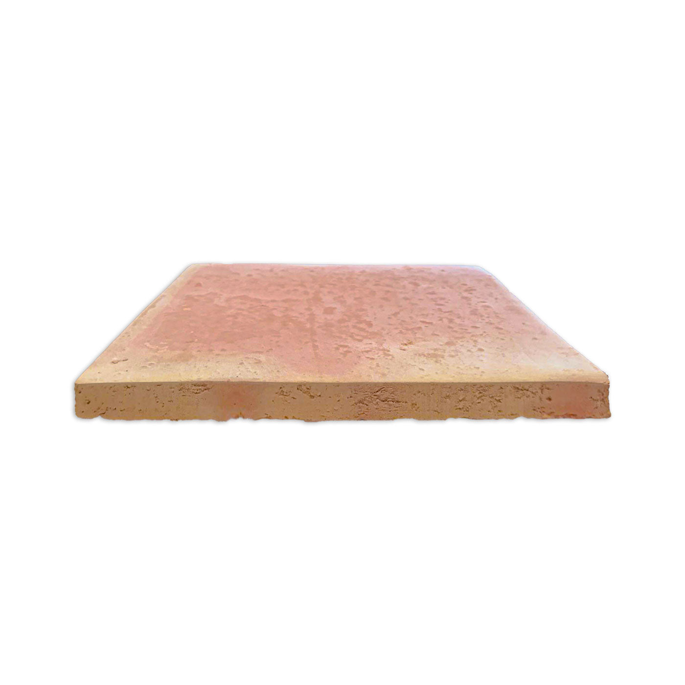 Smooth matte 8x8 terracotta tile by Clay Imports, with a reddish-pink top and irregular tan rough-cut edges, shown in side profile.