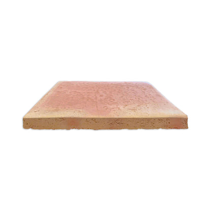 Smooth matte 8x8 terracotta tile by Clay Imports, with a reddish-pink top and irregular tan rough-cut edges, shown in side profile.