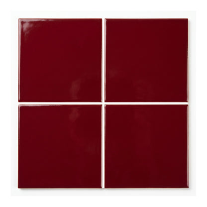 Oxblood glossy square clay tiles by Clay Imports, arranged in a 2x2 grid with white grout.