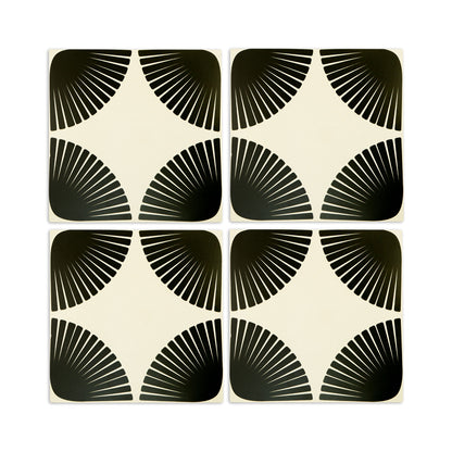 Pattern tile by Clay Imports with rounded black fan-like shapes on an off-white background, forming a star when four are combined.