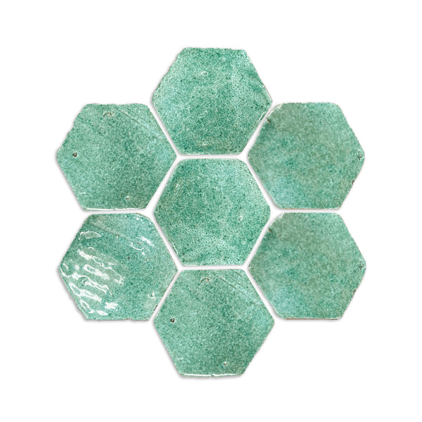 Glazed Hexagon Light Green 4"