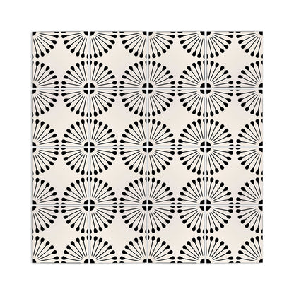 Pitch black 8x8 pattern tile by Atomic Vocho, featuring bold black atomicburst design on cream background, arranged in grid layout