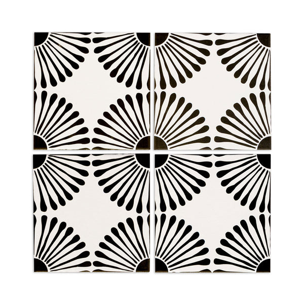 [Sample] Emmeline Rice White Pitch Black Tile 8"x8" | Slip Resistant