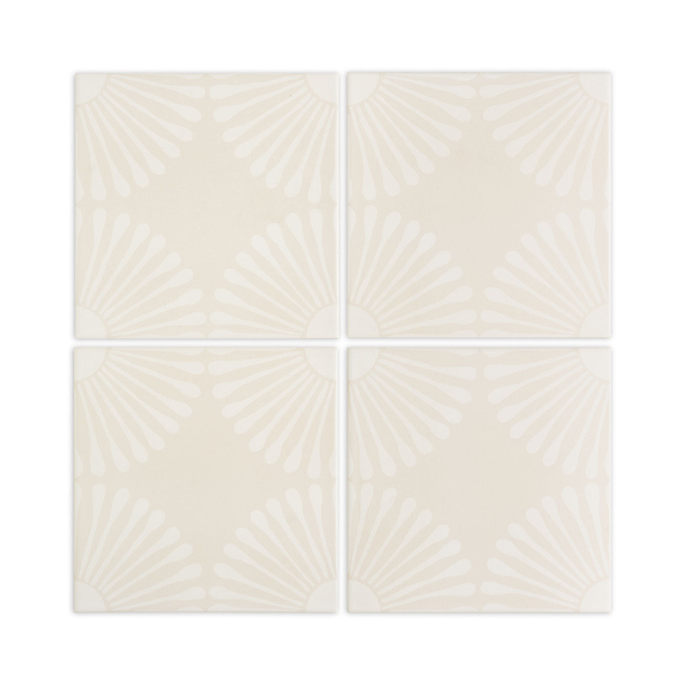 Dew white tile bundle by Clay Imports with a repeating light fan pattern.