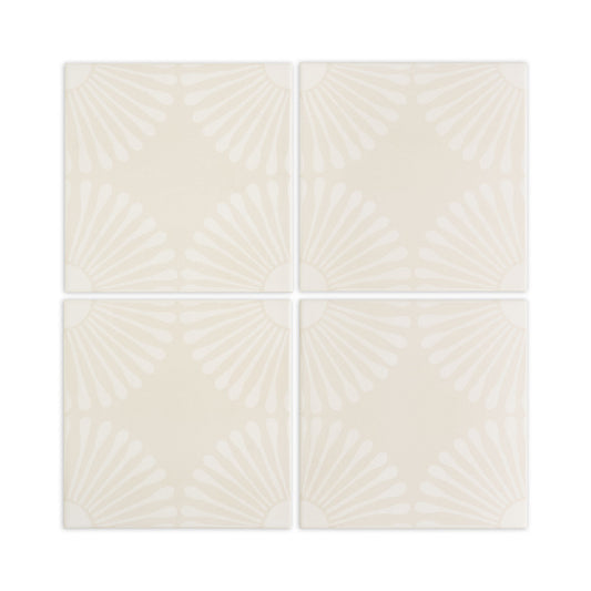 Dew white tile bundle by Clay Imports with a repeating light fan pattern.