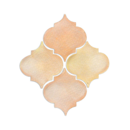 Fleur-shaped smooth matte terracotta tile in peach and yellow tones by Clay Imports, arranged in a diamond pattern.