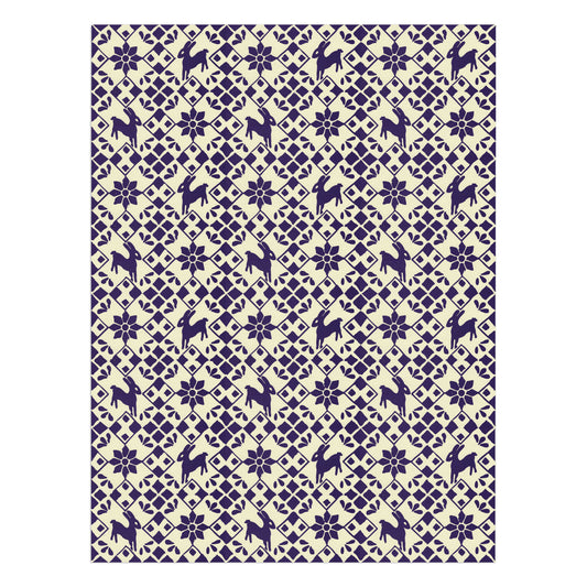 Cream and dark purple patterned wallpaper by Clay Imports featuring rabbits, flowers, and geometric shapes.