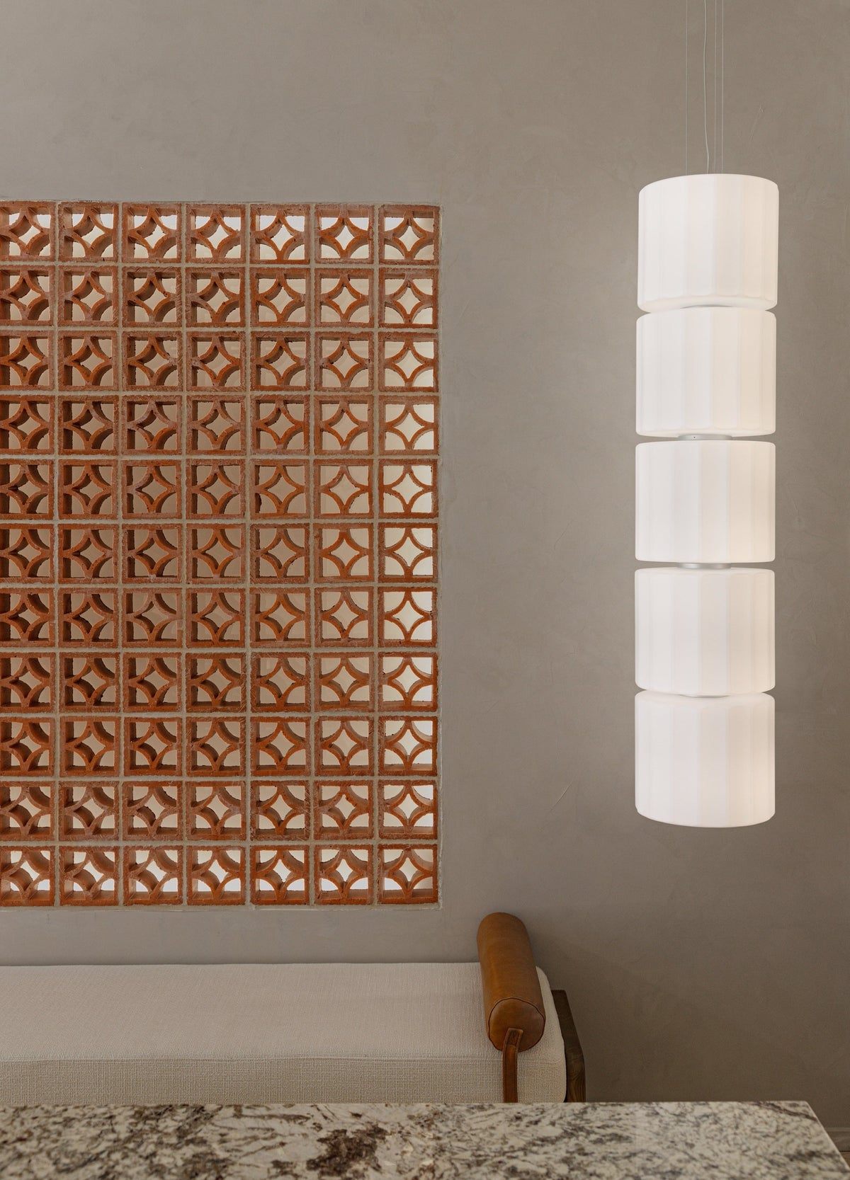 Terracotta Escala Breeze Block by Clay Imports Breeze Blocks, an architectural screen with a geometric openwork pattern.
