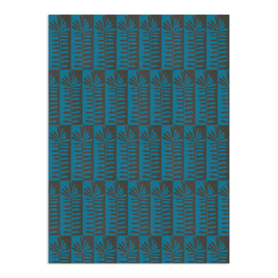 Teal and dark gray wallpaper by Clay Imports featuring a repeating checkerboard pattern with stylized botanical motifs.