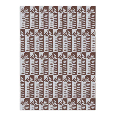 Brown and light gray Florería wallpaper by Clay Imports, featuring repeating stylized vertical botanical motifs in an alternating color block pattern.