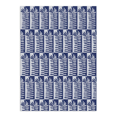 Navy blue and white wallpaper by Clay Imports with a repeating checkered botanical leaf pattern.