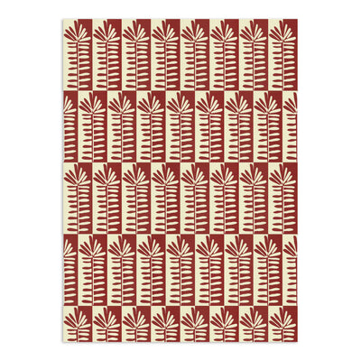 Red and cream botanical wallpaper by Clay Imports featuring an alternating leaf pattern.
