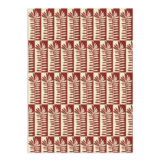 Red and cream botanical wallpaper by Clay Imports featuring an alternating leaf pattern.