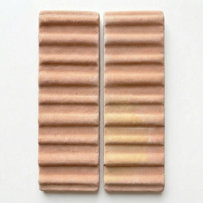 Matte terracotta 3D hatch tiles bundle by Clay Imports, showing two ribbed rectangular pieces with subtle color variation and a woven pattern.